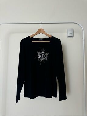 Escada Sport Black Long Sleeve Logo Top Crystal Graphic Size M